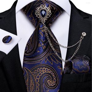 Fliegen Blau Gold Schwarz Paisley Seide Hochzeit Einstecktuch Manschettenknöpfe Luxus Brosche Männer Zubehör Krawatte Set Geschenk der Männer