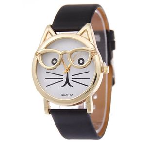 Fashion Lovely Cat Women's Quartz armbandsur Leahter Lady Dress Watches Armband Watch Relogio Feminino Students Clock331E