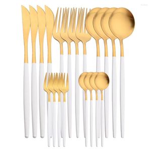 Set di posate 4/20 pezzi Set di posate in oro bianco opaco Posate in acciaio inossidabile Coltello Forchetta Cucchiaio Matrimonio Cucina Argenteria