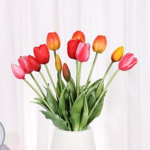 Decorative Flowers Blooming Silicone Real Touch DIY Craft 5 Heads Stems Tulips Bouquet Artificial Room Decoration