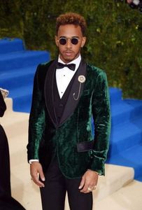 Tuxedos de veludo verde de moda verde nobre de lapela preta vestido de noiva massaceiro de homem de noiva blazer de 3 peças de traje de calça coletor