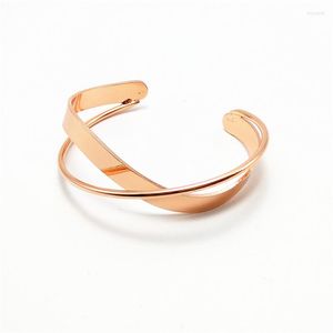 Bangle 2022 KPOP Jewelry Double Layer Geometric Irregular Cross Open Cuff Bracelets Rose Gold Silver Color For Women Girls Party