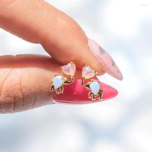 Orecchini a bottone Ins Zircone intarsiato Cuore rosa Orecchino a forma di elefante Semplice simpatico animale placcato in oro a colori per gioielli di moda per ragazze da donna