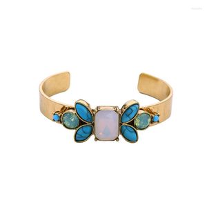 Bangle Bulk Price Blue Syntetic Stone Acrylic Women Bangles For Cuff High Fashion Antique Gold Color Wide Armband Fall lansering