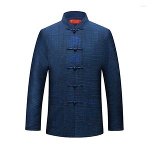 Herrjackor orientalisk stil män röd blå tang kostym med kinesiska förmånliga mönster broderi design mandarin krage kappa retro kläder