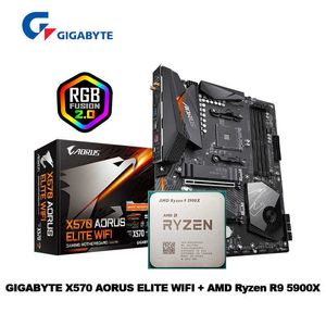 Gigabyte New GA X570 Aorus Elite Wifi AMD Ryzen 9 5900X R9 5900X CPU Moderkort ATX X570 DDR4 4733 MHz Men utan svalare