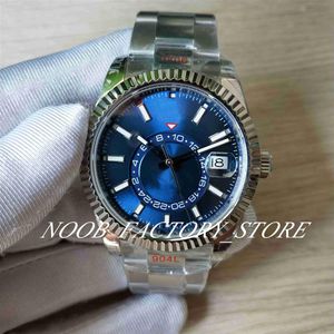 Super Factory Watches s quadrante blu 42MM Mens Automatic Cal 9001 Movimento Uomo 904L Steel 326934 GmtSky Date Time Zone Sport Ring3297