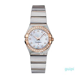 Top Women Dress Watches 28mm elegante aço inoxidável Gold Rose Rose Rose Rose Moda Lady Rhinestone Quartz Watches263z