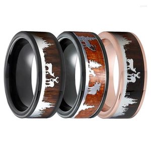 Anéis de casamento Vintage 8mm Men tungsten Black Hunting Ring Wood Inclay Antler Silhueta Adequada para presentes de jóias