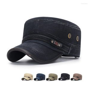 Baretten Vintage gewassen katoen leger militaire hoed Klassieke platte bovenkant Verstelbare Cadet Style Cap Knop Ontwerp Tactische Caps