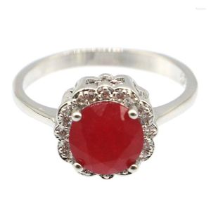 Cluster Rings 11x11mm Lovely Fine Cut Round Real Red Ruby For Girls Bright Zircon Daily Wear Silver Wholesale Drop