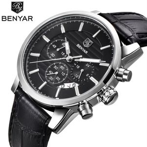 Benyar Fashion Rostfritt Steel Chronograph Sports Mens Watches Top Brand Luxury Quartz Business Watch Clock Relogio Masculino2367