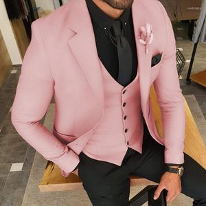 Men's Suits 2022 Latest Notch Lapel Men's Light Pink Custom Made Two Buttons Fashion Casual Wear Blazer 3 Pieces Skinny