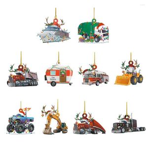 Christmas Decorations Tree Truck Ornaments Wooden Pendant Home Noel Decoration Xmas Hanging Boat Ornament DIY Wood Crafts Party Kids Gift