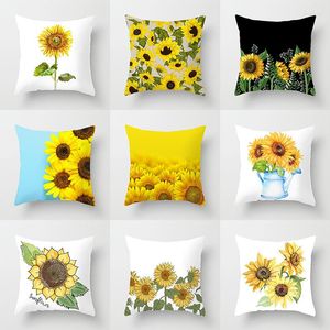 Kissen 45 x 45 cm, Sonnenblumen-Druck, Heimdekoration, Kissenbezüge, Leinen, Couch-Sitz, dekorativ