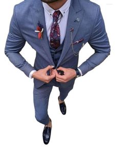 Men's Suits 2022 Arrival Blue Men Custom Made Slim Fit Blazer Trouser For Wedding Coat Groom Party Wear 3Pcs Jacket Vest Pants