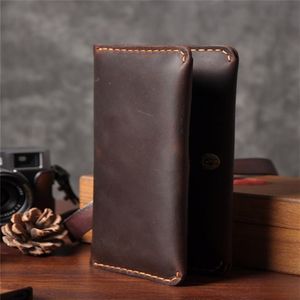 New Handmade Crazy Horse Crazy Horse Genuine Leather Clutch Men Wallet Women malha de malha masculino Money Clipe Moeder bolsa CLUCH BACO WF2012161