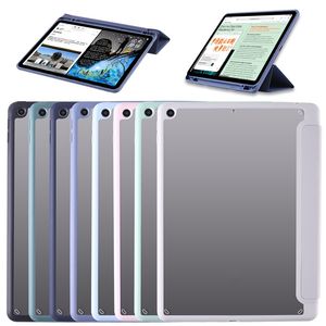 أكريليك هجين لجهاز iPad 2022 10.2 8th 9.7 Mini 6 7.9 2021 Pro 11 10.5 Air 1 2 3 4 5 مع علبة أقلام غطاء خلفي شفاف
