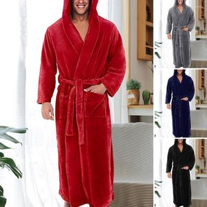 Men's Sleepwear Open Stitch Cozy Male Thickened Plush Nightgown Robe Pajamas Ankle Length Fleece Belt For Bedroom
