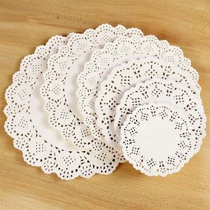 Table Mats 100Pcs White Round Lace Placemat Paper Cake Mat Doilies Wedding Gift Packing For Birthday Christmas DIY Decor