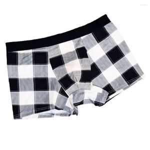 Underpants Men Underwear Convex Boxers Shorts Sexy Soft Panties Plaid Breathable Boy Comfortable