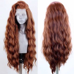 Heta spetspickor Aimeya Lång syntetisk front för svarta kvinnor Sidan del Wavy Hair Brown High Temperatur Fiber Cosplay 221216