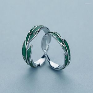 Кластерные кольца 925 Серебряное серебряное серебро Женское сладкое безымянное пальцем Элегантный зеленый листовый круг для женской девочки украшения