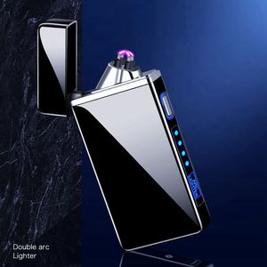 Latest More Colorful Zinc Alloy Lighters Dry Herb Tobacco USB Battery Charging Double ARC Cigarette Smoking Holder Portable Power Display Windproof Lighter DHL