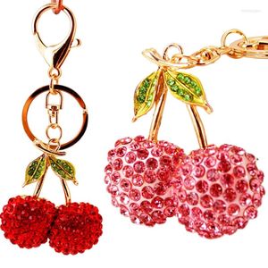 Decorative Figurines Cherry Leaf Keychain Crystal Key Ring Rhinestone Hanging Pendant Charm For Women Girl Car Handbag Backpack Decoration