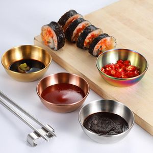 Bowls Spray Oil Sprayer Stainless Steel Round Small Plate Golden Sauce Dish Soy DishJapanese Dipping