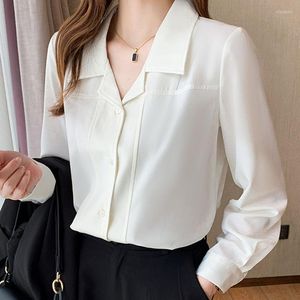 Camicette da donna camicia bianca Donne indossano ufficio a maniche lunghe Blusa satina