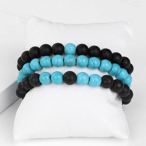 Strand 3Pcs/Set 8MM Beads Stone Bracelets For Women Men Matte Black Glass Lava Motto Tiger Eye Labradorite Bracelet Set Jewelry