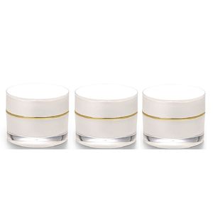 Empty White Acrylic Facial Cream Bottle Refillable Jars Gold Line Lid Portable Cosmetic Packaging Container Skincare Eye Cream Pots 10g