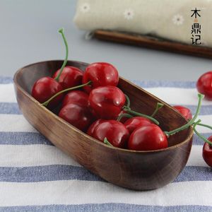 Bowls Solid Wooden Boat Shaped Fruit Bowl Oval Wood Serving Plate Candy Snack Tray For Home Restaurant Storage