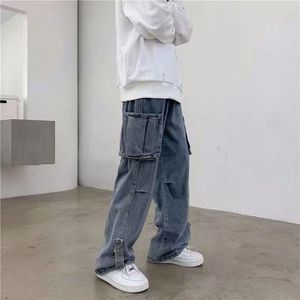 Ohx1 Herren-Jeans, Baggy-Jeans für Herren, Frühling-Herbst, Hong-Kong-Stil, Trend, gerade Hose mit weitem Bein, männliche High Street, lockere, gewaschene Hose mit mittlerer Taille