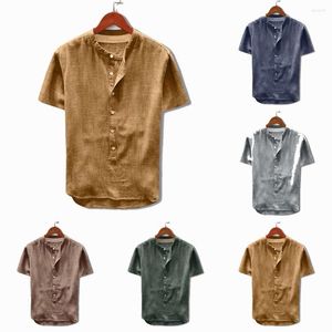 Magliette da uomo telone t-shirt maschile 2022 lino casuale estivo e camicetta di cotone manica corta a petto singolo