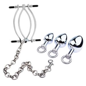 Beauty Items Adult Game Anal Plug Set Vagina Spreader/Labia Clamp Bdsm Clitoris Stimulator With Chain Abal Metal Butt For women