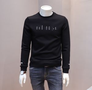 Mäns moderna snygga hoodies koreansk ungdom man tröja vinter smal avslappnad plysch förtjockad långärmad topp svart vit pullover man kläder