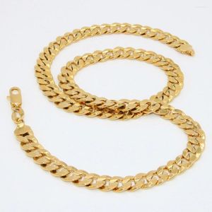 Chains 9mm Mens Necklace Yellow Gold Filled Flat Cut Curb Link Chain 24 Inches Long