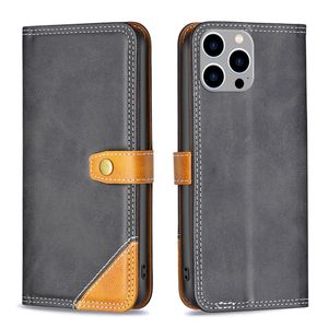 Wallet Phone Cases for iPhone 14 13 12 11 Pro Max XR XS X 7 8 Plus Double Color Splicing Snap Fastener PU Leather Feeling Flip Kickstand Cover Case with Card Slots