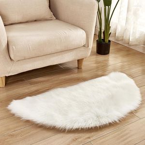 Carpets Faux Sheepskin Chair Cover Warm Hairy Wool Carpet Seat Pad Long Skin Fur Plain Fluffy Area Rugs Washable Half Circl