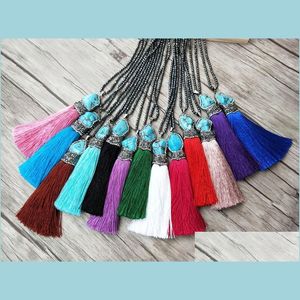 H￤nge halsband 5 str￤ngar hematitp￤rlor kedjor halsband howlite bl￥ sten tassel charm h￤nge bana kristall strass smycken dhuu6