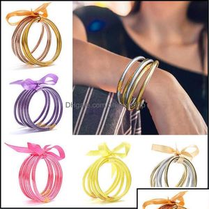 Bangle Bracelets Jewelry All Weather Glitter Filled Stardust Sile Circle Women Bowknot Jelly Bangles Bracelet Femme 5 Pcs/Set Oto6L