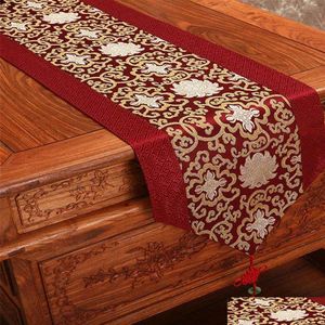 Table Runner 300 Cm Long Fancy Chinese Silk Table Runner Wedding Christmas Dinner Party Damask Cloth Rectangar Dining Mat234E Drop D Dhitl