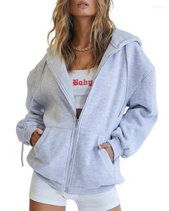 Felpe con cappuccio da donna Giacca autunnale da ragazza carina da donna Felpe oversize Abiti casual con coulisse Zip Y2K Felpa con cappuccio con tasca