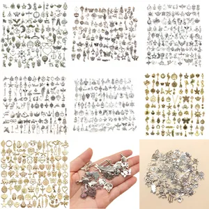 Bulk Mix100pcs / pack Antique silver Gold charms pendants Jewelry DIY For Necklace Bracelet Earrings Retro Style