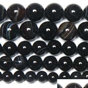 Stone 8mm Natural Stone Black Stripe Onyx Agates Round Loose Beads Pick Size Drop Delivery 2022 SMEEDDE DHDQ2