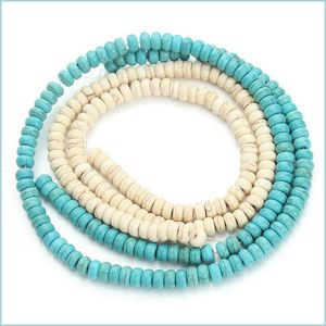 Turquoise 8Mm100Pcs 3X6Mm Natural Stone Green White Turquoises Beads For Jewelry Making Round Loose Spacer Diy Bracelet Necklace Dro Dh0Yj