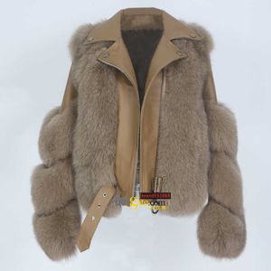 Luxury Real Fur Coat Winter Jacket Women Natural Fox Genuine Leather Outerwear Detachable Streetwear Locomotive