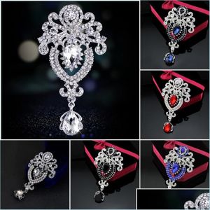 Stift broscher diverse färger retro antika stora kristall strass vattendropp brosch stift för bröllop bukett bejeweled accessor dhzed